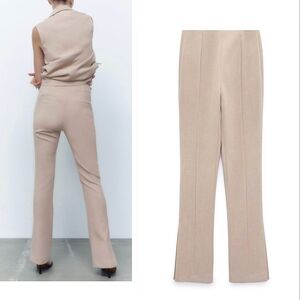 Zara high waisted pants with vents beige neutral